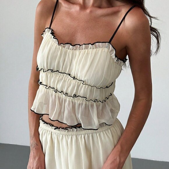 Apricot Casual Women's Vacation Contrast Trim Layered Camisole Top & Skirt - Picture 7 of 9